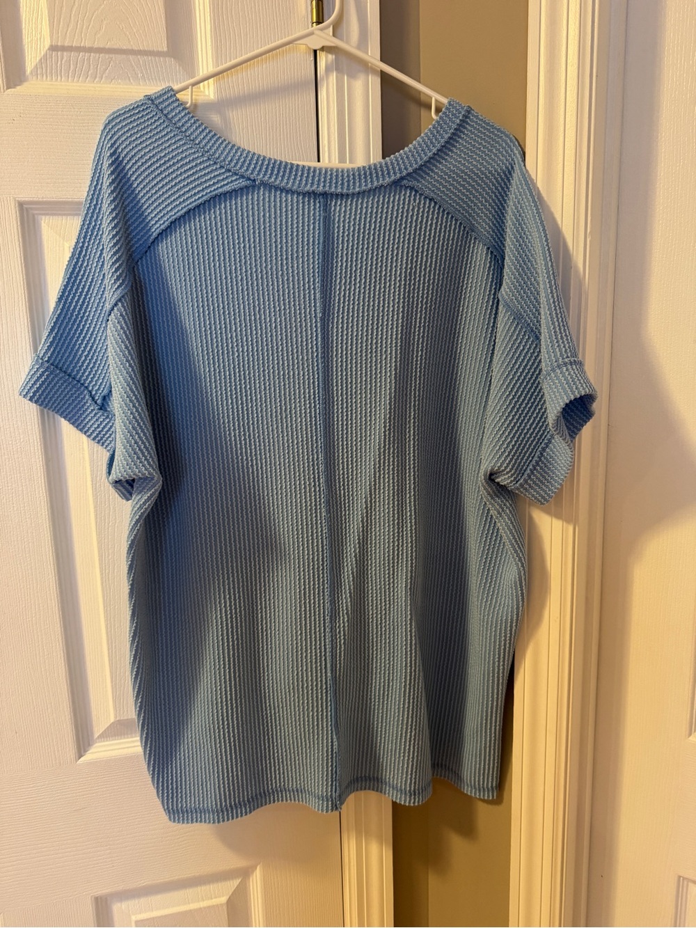 Boutique- Zenana Outfitters Light Blue V-Neck Textured Knit Top - Picture 3 of 3